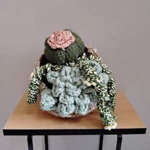 LD Yarn Creation Handmade Crochet Succulent Arrangement – Green & Pink – New